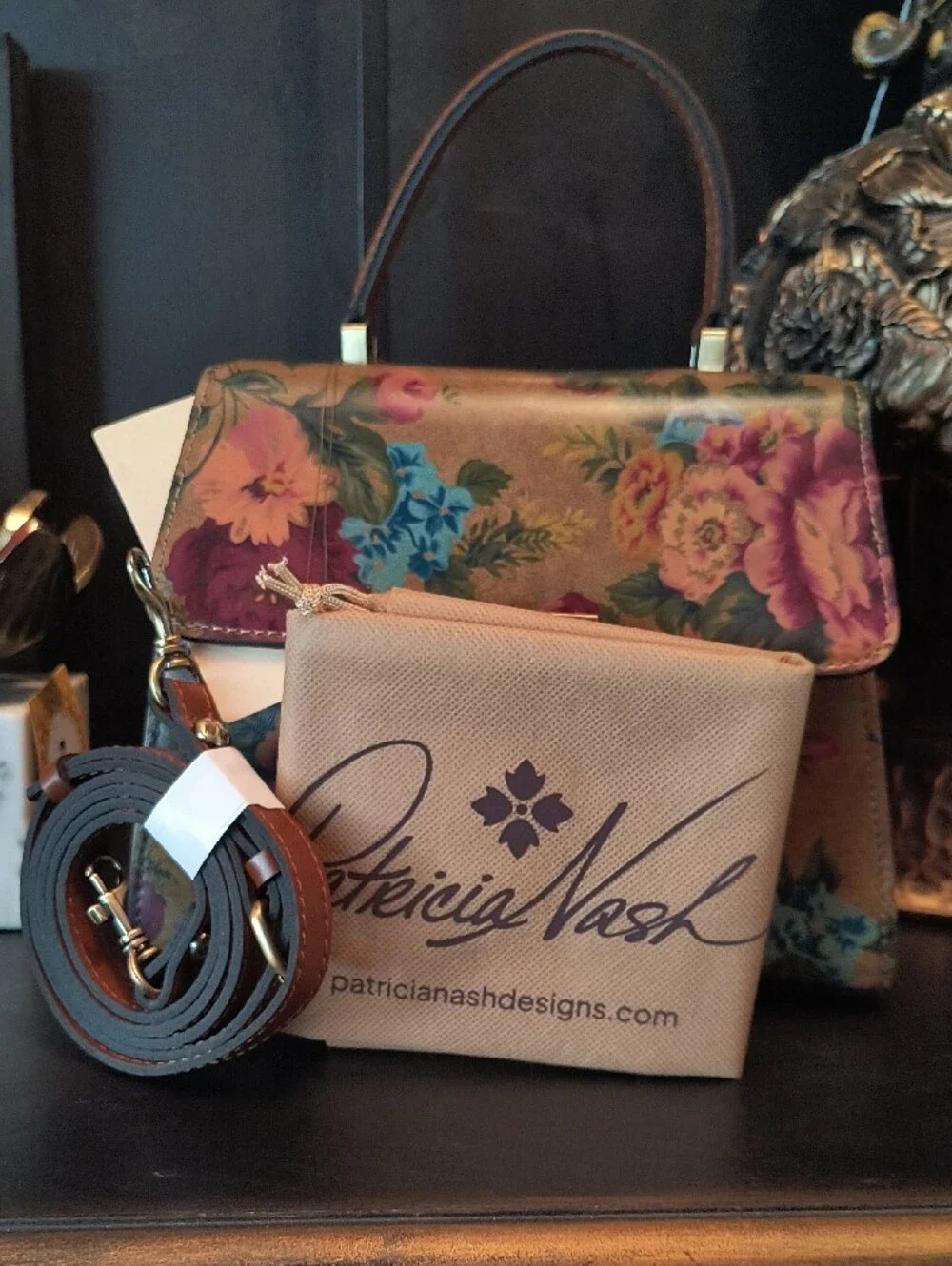 Patricia Nash Floral Leather Top Handle Satchel in Brown Multicolor